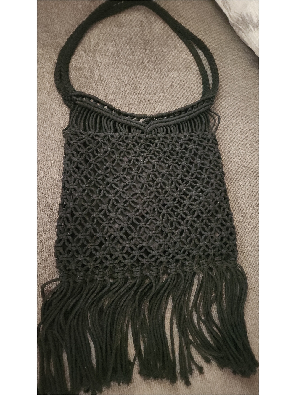 Black Macrame Fringe Shoulder Bag
